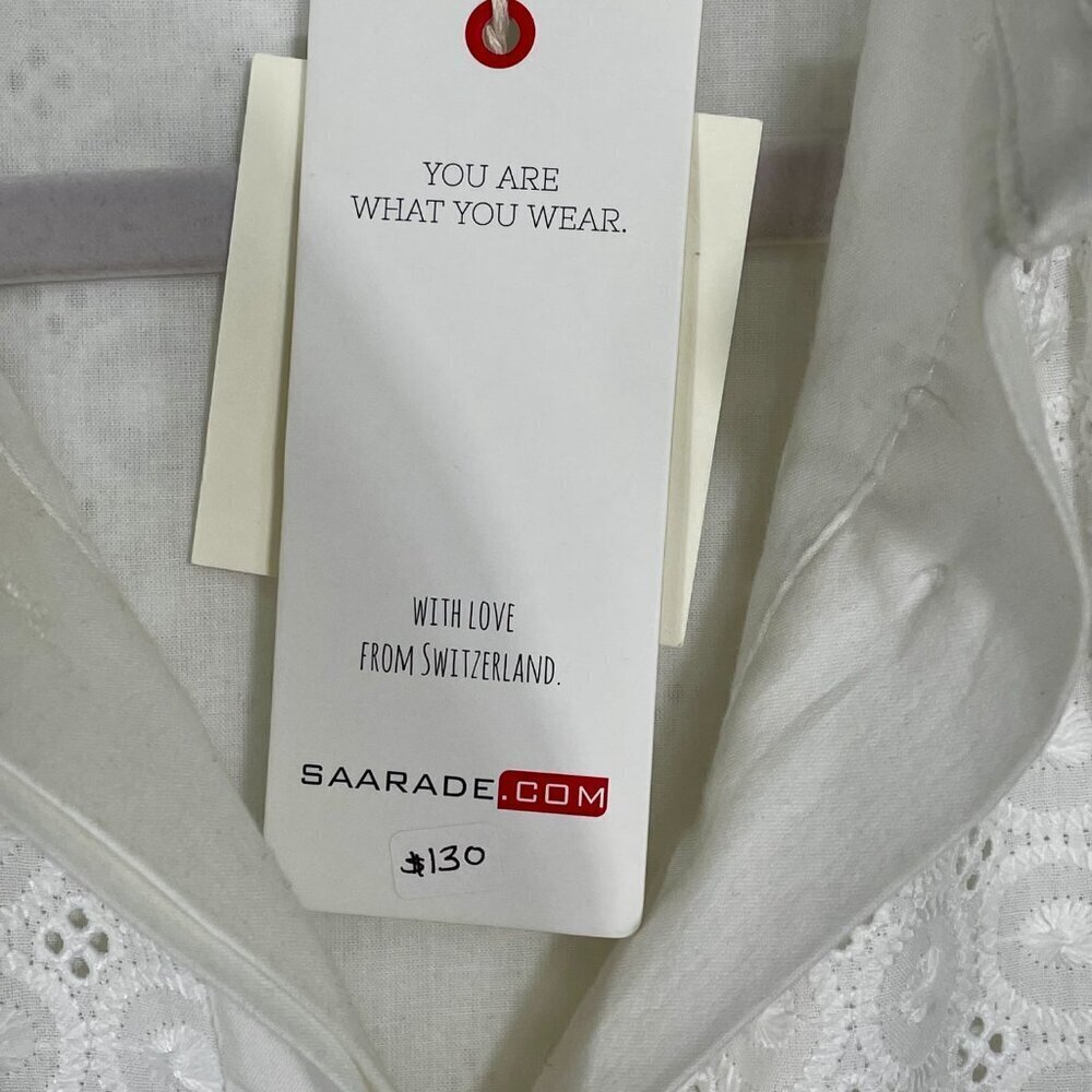 SAARADE White Cotton Eyelet Shirt Dress Scandinavian Chic NWT US 4 / EU 36 - Picture 6 of 15